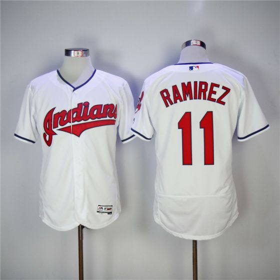 Men Cleveland Indians #11 Jose Ramirez White EliteMLB Jerseys